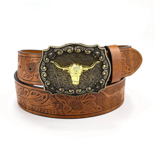 Western leather belt with longhorn buckle on the catalogue
